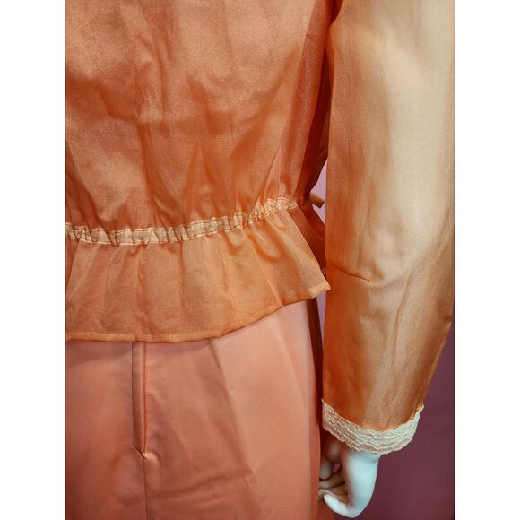 Vintage 1970's Orange 2 Piece Gown with Matching Sheer Organza Lace Bolero - Picture 10 of 10
